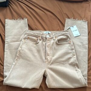 RE / DONE washed khaki 70s ultra high rise stove pipe